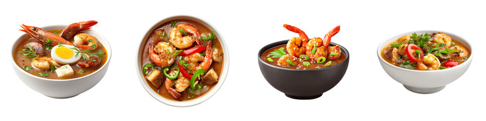 Shrimp and Grits: Four Delicious Bowls of Southern Cuisine on White Background