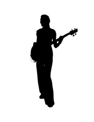 Simple shadow silhouette shape of woman with electric guitar.