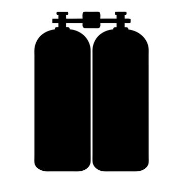 Silhouette of scuba diving tanks connected with manifold system for deep diving