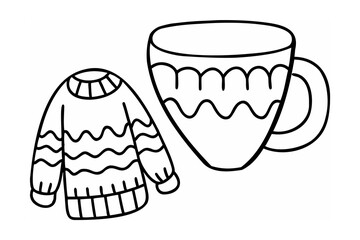 Cozy sweater and patterned mug beverage drink