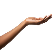Open hand gesture of a dark skinned person isolated on transparent background