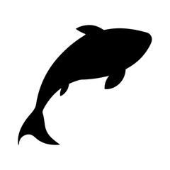 Fototapeta premium Black silhouette of a dolphin swimming upwards on a white background