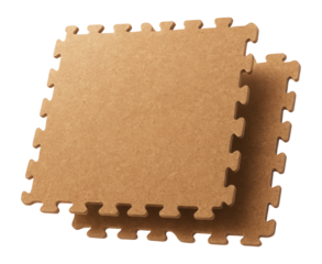Eco-friendly cork puzzle mats for a home office, providing a natural look and an anti-fatigue surface.