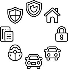 Vector illustration:  Modern minimalist insurance icons, security concept.