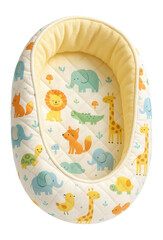 Patterned cocoon nest with animal prints, designed to add a playful touch to a child's room in suburban houses.
