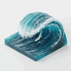 Surfing Wave Isometric Illustration: Oceanic Adventure and Water Sports