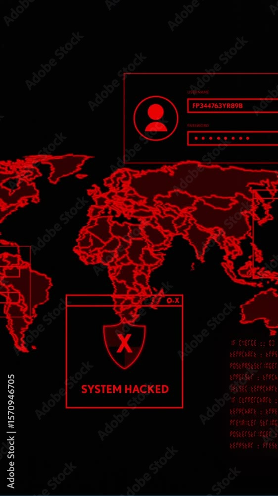Poster animation of world map and data processing over computer servers