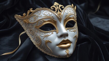 A carnival celebration with a Venetian mask set against a background of blurred bokeh lights and glittering streamers, capturing the spirit of masquerade and festive disguise