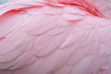 Close up macro view of delicate pink bird feathers overlapping softly