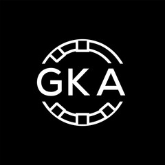 GKA Creative Letter mark Badge Logo Design, GKA Later Logo, Geometric Monogram Logo on Black Background, GKA  Later Logo, Contemporary Minimal Logo for Business Identity.
