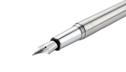Detailed view of a metal fountain pen nib isolated on transparent background