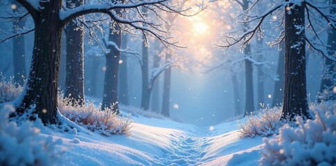 Enchanting Winter Wonderland Forest Frozen Branches Glisten Under Soft Light