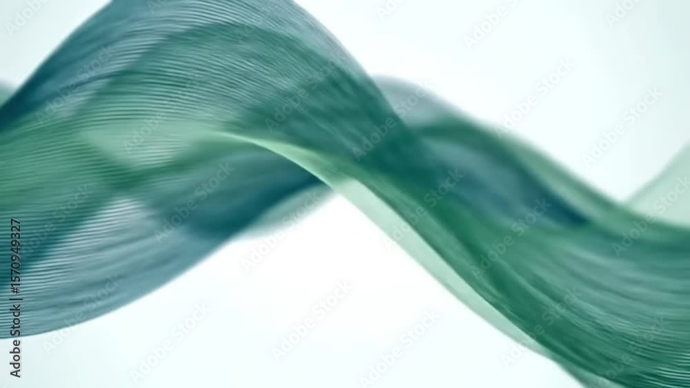 Wall mural fluid teal and green waves design on white background creates dynamic flow and artistic style