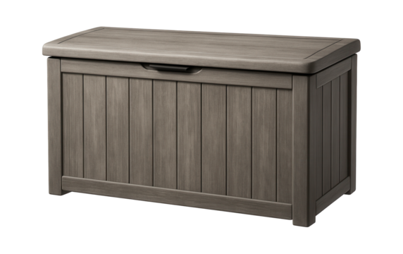 A weather-resistant resin bin storage unit, designed to withstand elements in a coastal home?s front yard.