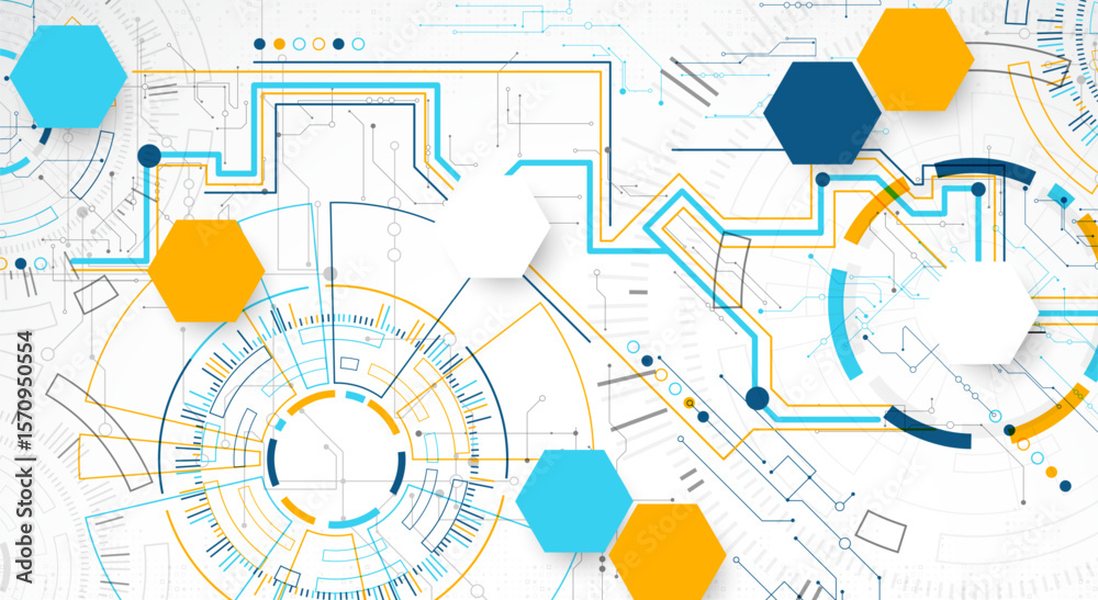 Poster Abstract background. Scientific and technological concept with the use of technical elements formed in the shape of a circle. Vector
