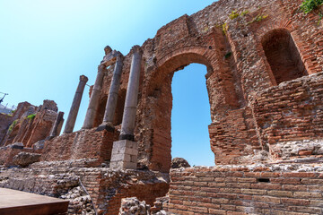 Taormina, Italy: 06232025: Antic theatre in the city of Taormina, Sicily