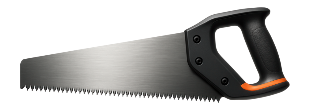 Heavy-duty crosscut saw with reinforced teeth, used for efficiently cutting through thick beams during home construction.