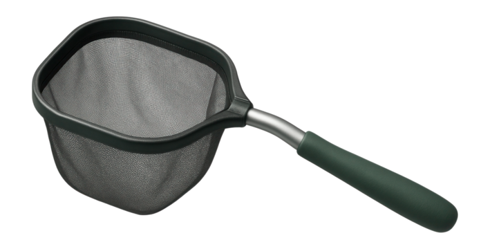 Leaf collection net with an ergonomic design, reducing strain while collecting leaves in a large home estate's driveway.