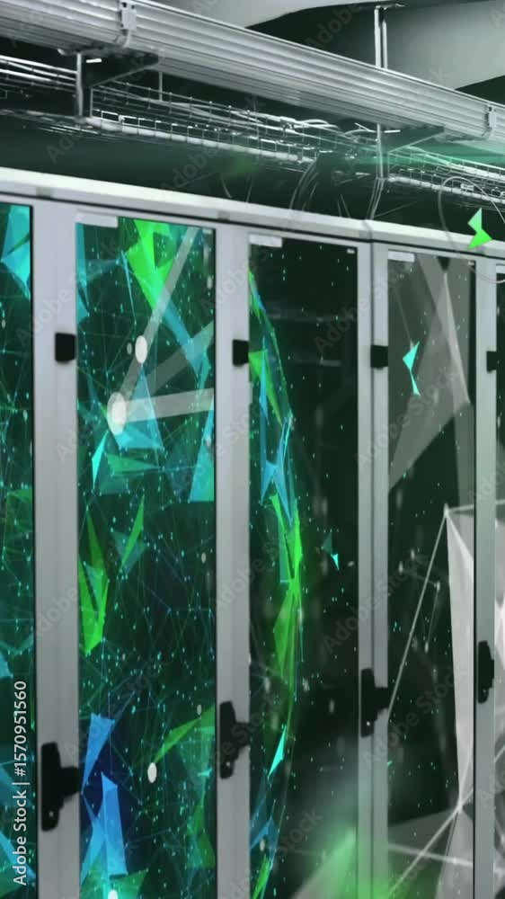 Poster animation of networks and data processing over computer servers