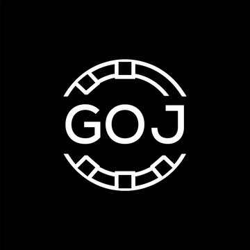GOJ Creative Letter mark Badge Logo Design, GOJ Later Logo, Geometric Monogram Logo on Black Background, GOJ  Later Logo, Contemporary Minimal Logo for Business Identity.
