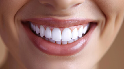 A very realistic and bright photograph of the perfect smile of a person with white teeth