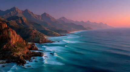 Serene coastal cliffs captured in layers beneath a soothing pastel gradient sky