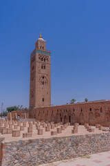 Fototapeta premium Alminar de la mezquita Koutoubia en la ciudad de Marrakech, Marruecos