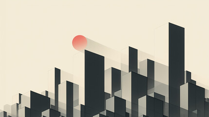 Abstract Geometric Cityscape Art, Minimalist Urban Skyline, Modern Architectural Illustration, Creative Decor