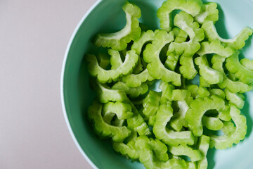 Close-up of bitter melon slices