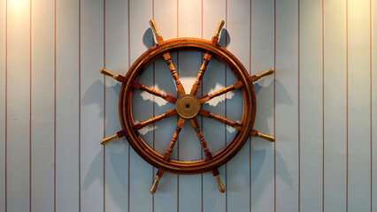 Vintage Brass and Mahogany Old School Large Nautical Wooden Ships Wheel Marine Hanging On The Wall...
