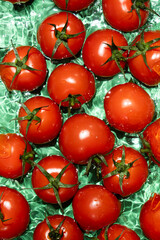 Clean Ripe Tomatoes Dropped into Water Top View