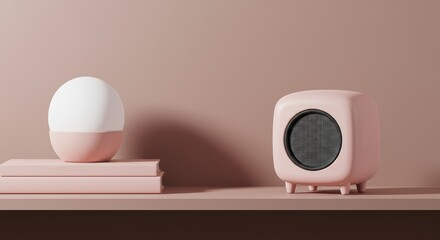 Minimalist Pink Aesthetic Home Decor with Speaker and Orb