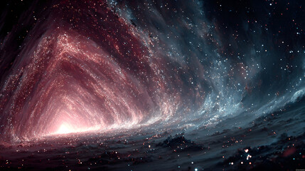 Glowing Pink Triangles Forming a Tunnel Through Hyperspace