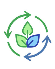 Fototapeta premium Eco-friendly logo, circular recycling symbol, green leaves, sustainability concept 