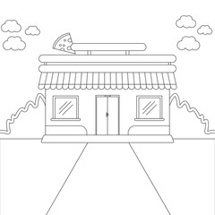 Pizza store home style outline, Flat line art, Pizzeria Line Icon, Symbol Vector Illustration