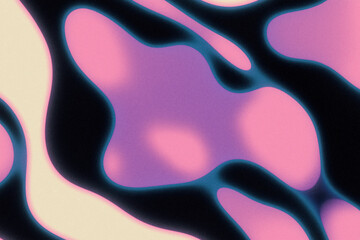 Abstract fluid shapes with a soft, grainy texture. Organic forms create a dreamy, surreal, and retro-futurism, vaporwave aesthetic. Digital art background.