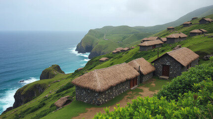 Batanes Islands Philippines Ivatan Stone Houses with Thick Coral Walls and Cogon Grass Roofs