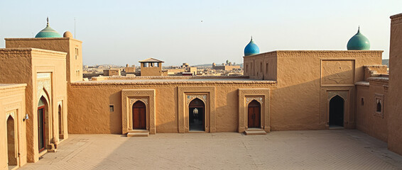 Khiva Old Town Suburbs Uzbekistan Flat-Roofed Mud-Brick Houses in Historic Village