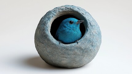 Naklejka premium Blue bird in a textured ceramic nest
