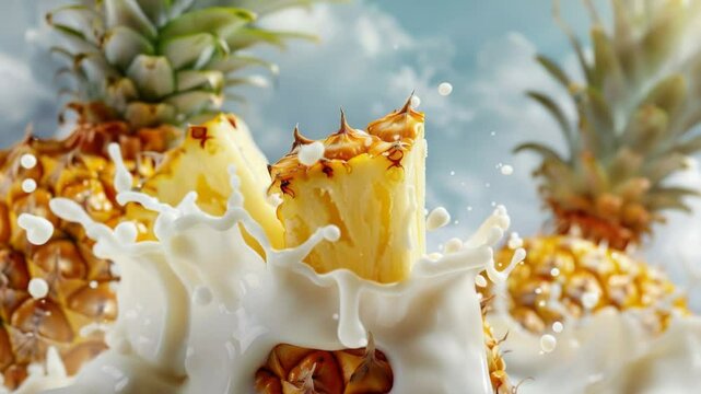 A splash of milk on a fresh pineapple