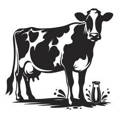 Cow black silhouette vector isolated on white background, ai generated	
