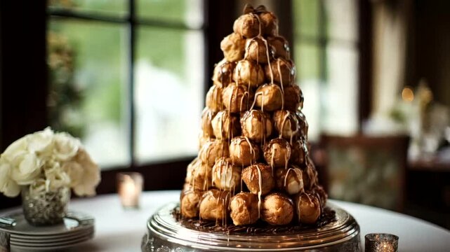 Profusion of Cream Puffs Dessert Tower