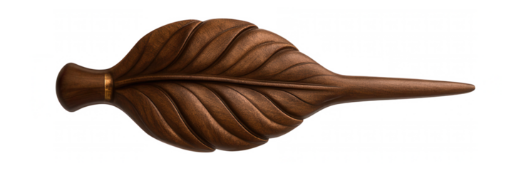 Hand-carved wooden hairpin with intricate leaf design