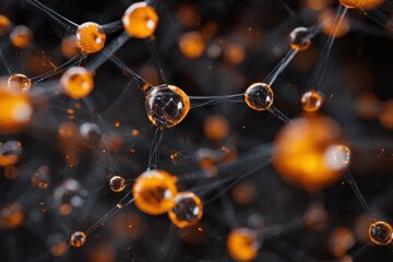 Fototapeta premium Abstract Molecular Structure with Orange Spheres and Network Connections.