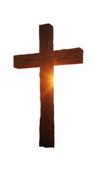 Close-Up of a Wooden Cross Against a Radiant Sunrise