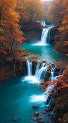 Plitvice Lakes in Autumn Croatia Turquoise Cascading Waterfalls Winding Through Rust-Colored Forests