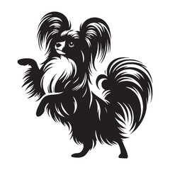 Recognizable Papillon digital black vector, embodying the iconic appearance of the breed - Papillon silhouette - Papillon Vector - Silhouette of Papillon - dog vector

