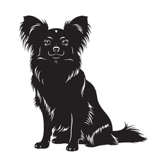 Obraz premium Expressive Papillon digital black silhouette, embodying its unique and appealing features - Papillon silhouette - Papillon Vector - Silhouette of Papillon - dog silhouette