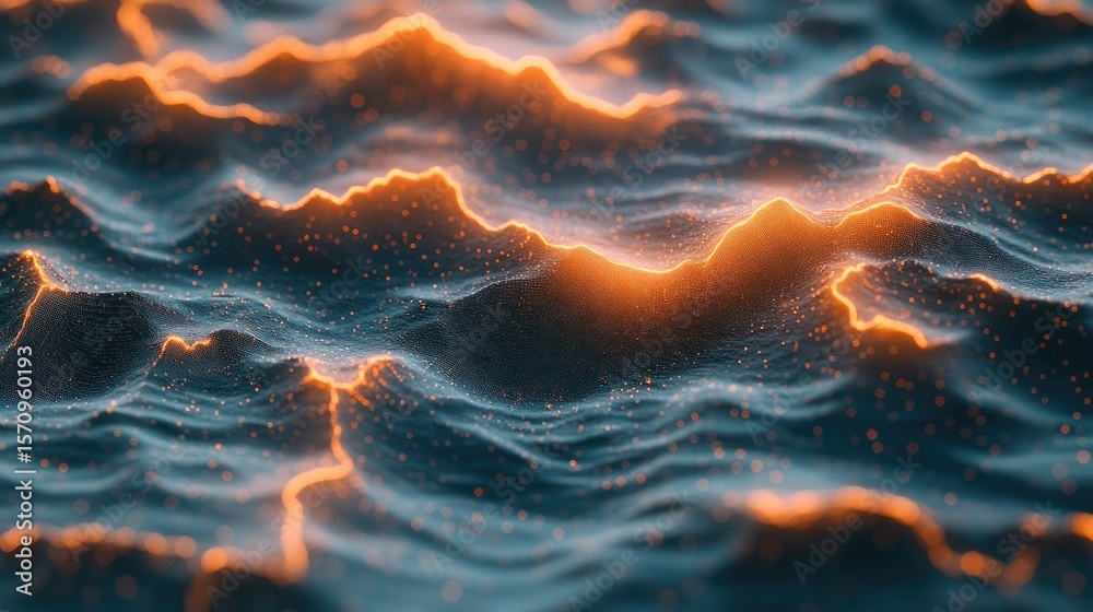 Sticker glowing energy illuminates rippling liquid waves, creating mesmerizing abstract patterns