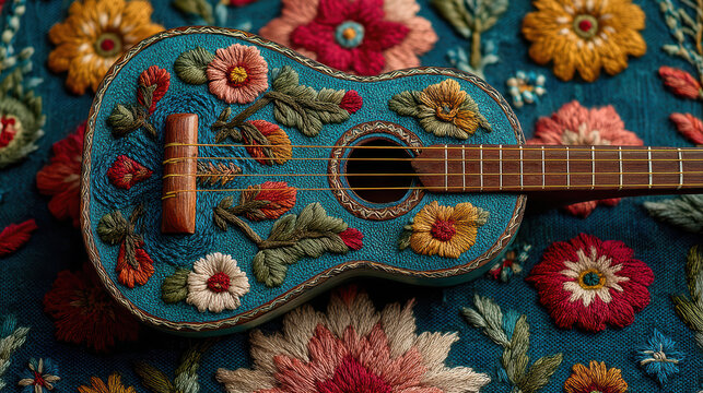 Jarana Jarocha on Embroidered Mexican Fabric